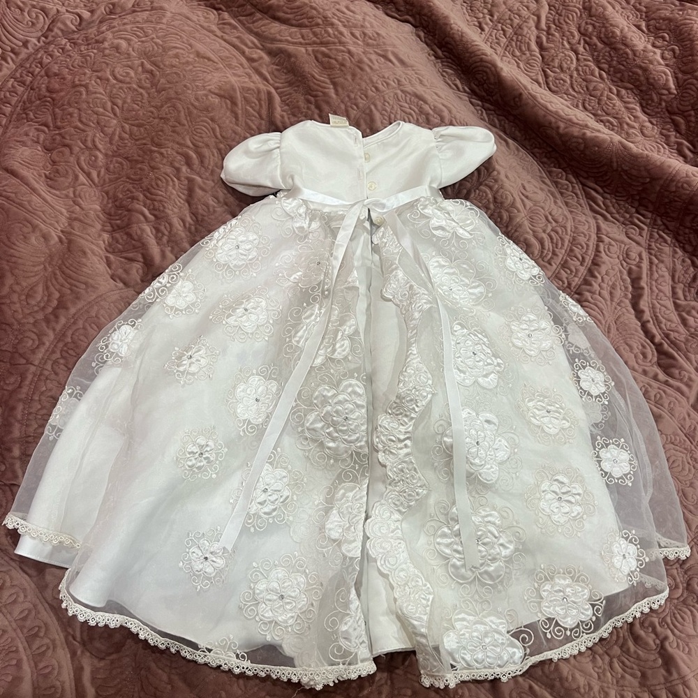 White Infant Lace Overlay Baptism / Christening Dress